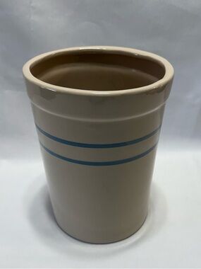 Magnolia Cream and Blue Striped Ceramic Crock